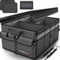 FORTEM Car Trunk Organizer, Collapsible Multi Compartment Car Organizer, Foldable SUV Storage for Car Accessories for Women Men, Non Slip Bottom, Securing Straps, Soft Cover 50L (Black, Standard)