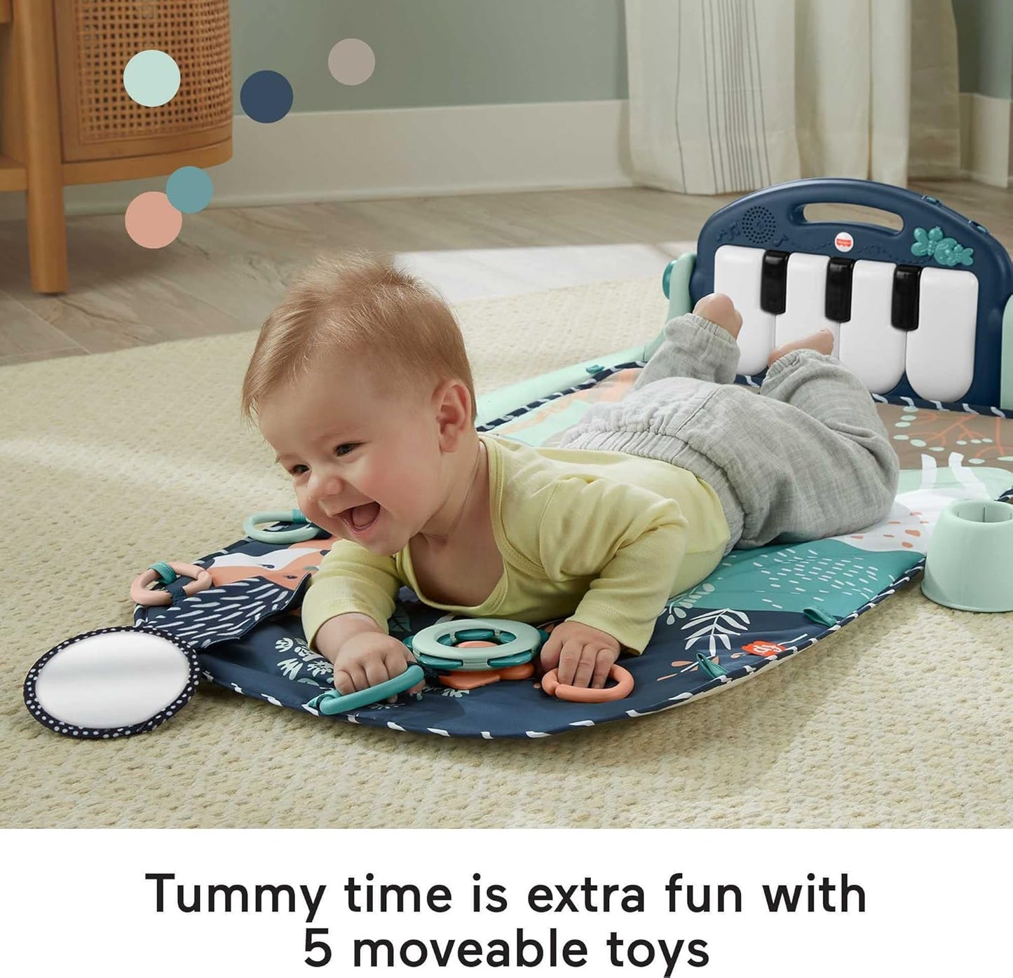Fisher-Price Baby-Spielmatte „Glow and Grow Kick & Play Piano Gym“, blaues musikalisches Lernspielzeug mit Entwicklungsaktivitäten für Neugeborene ab 0 Monaten