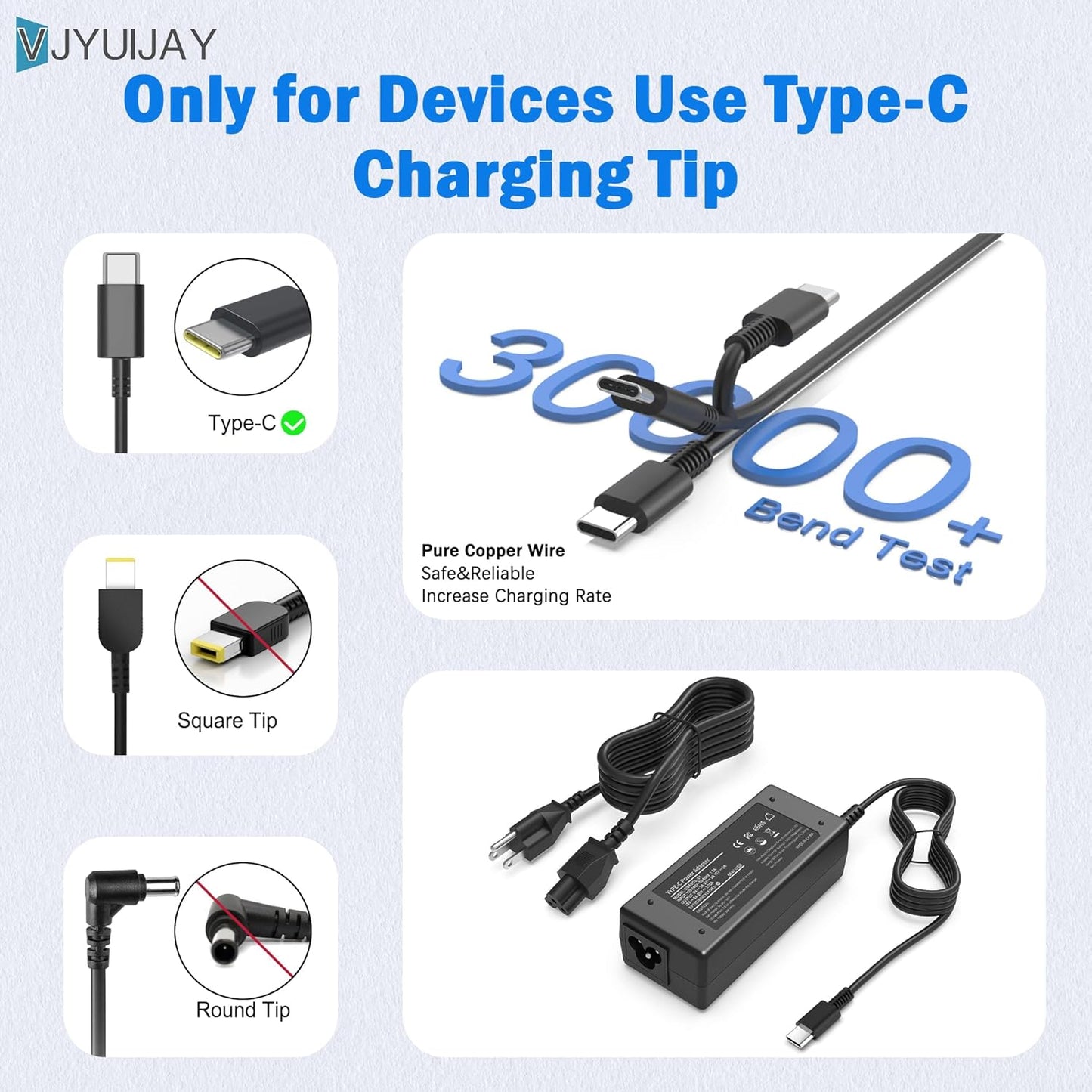 VJYUIJAY Universal 65W USB C Laptop Charger