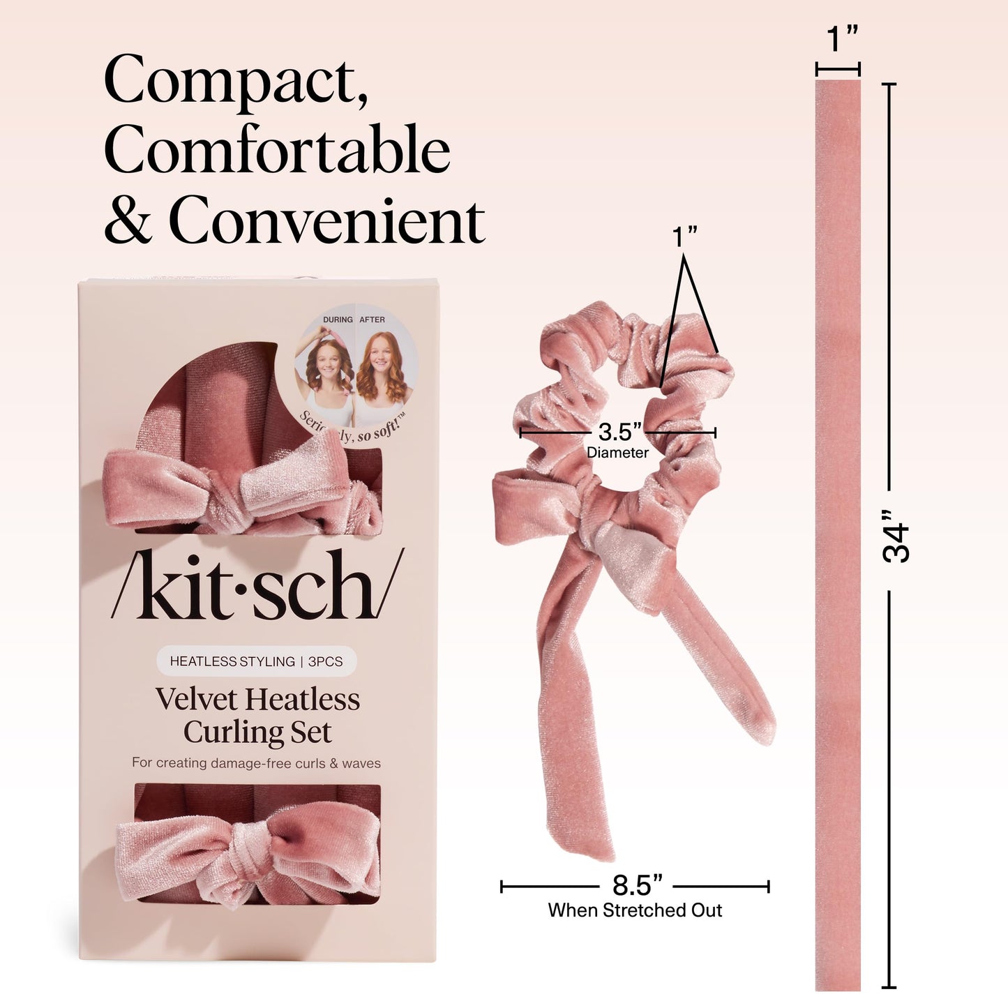 Kitsch Satin Heatless Lockenwickler Set – Hitzefreie Locken über Nacht mit 34" Haarwickler & 2 Satin Scrunchies – Bequeme Haarwickler zum Schlafen für frizzfreies, hitzefreies Styling – Sunset Tie Dye