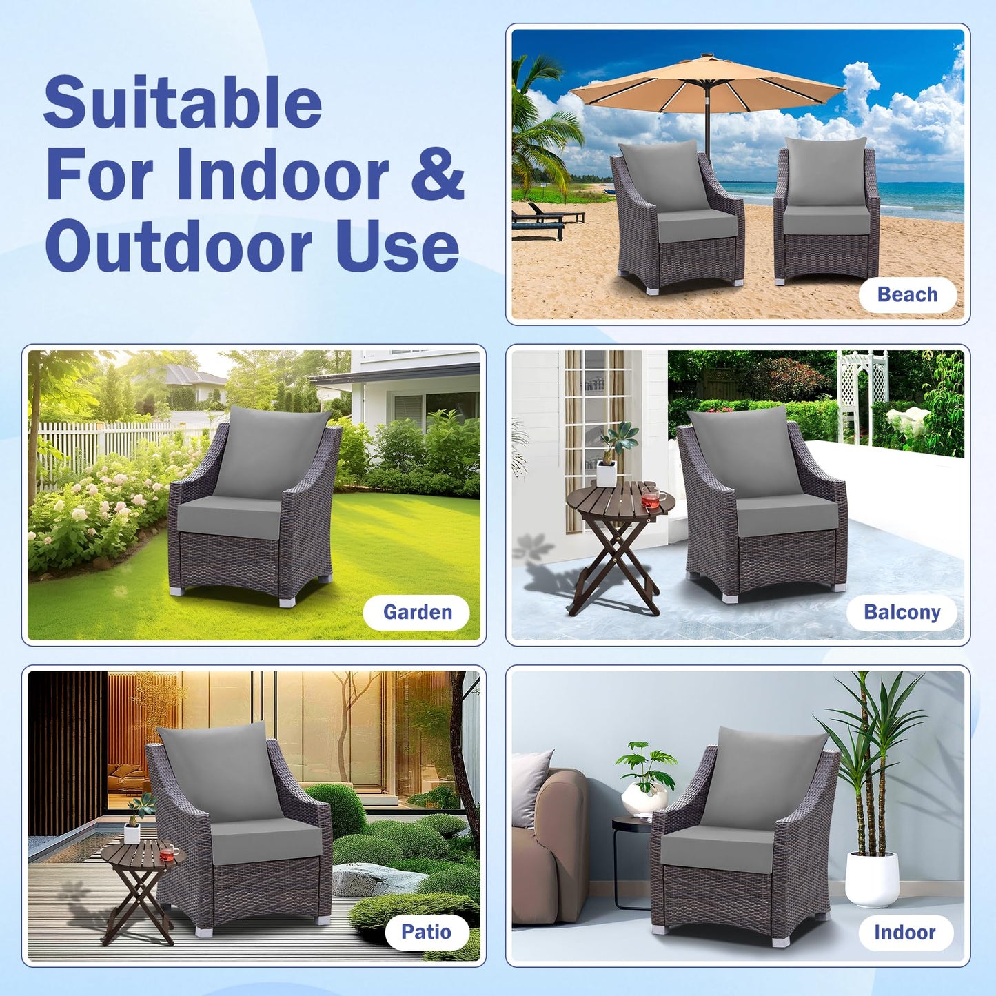 IASEAHK Outdoor Chair Cushions, 24 x 24 Inch Outdoor Cushion for Patio Furniture, Patio Chair Cushion, Waterproof & Fade Resistant Deep Patio Furniture Cushions Set with Handle and Ties, Navy Blue