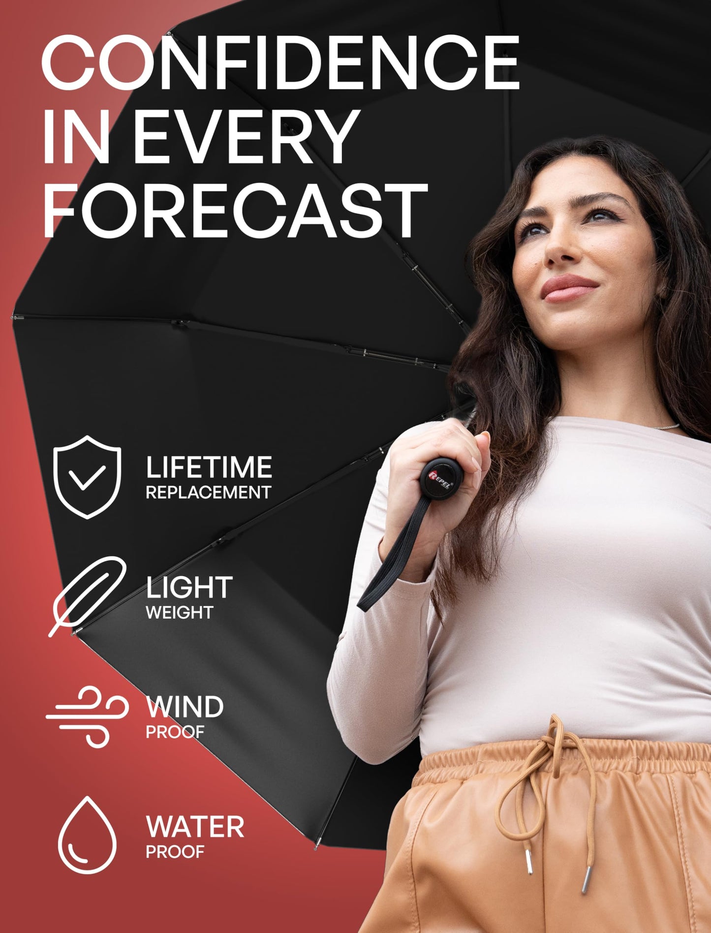 Repel Windproof Travel Umbrella - Compact & Withstands Winds up to 100MPH , Strongest Premium Auto Folding Umbrella for Rain and Sun - Durable, Light & Portable for Women & Men , Fits Backpack & Cars