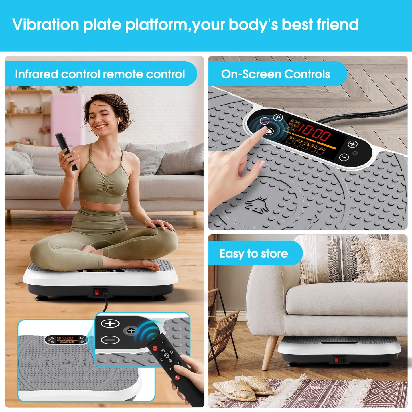 SoftGym Waver Vibration Plate Exercise Machine for Lymphatic Drainage Weight Loss,120 Speed Levels Vibrating Platform with Resistance Bands,Full-Body Workout Equipment for Muscle Activation