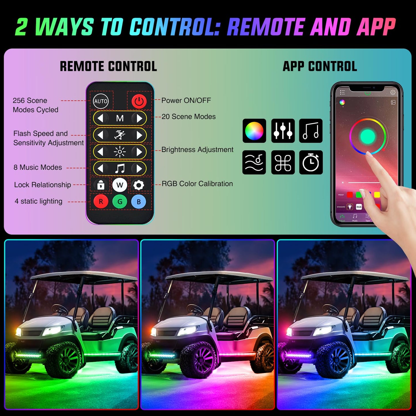 Nilight 6PCS Golf Cart Underbody Light Kit with Canopy Lights Dream Color Multi-Mode Neon Accent Lighting APP Remote Control Sound Active Music Sync IP67 Waterproof 12V-66V for EZGO Yamaha Club Car