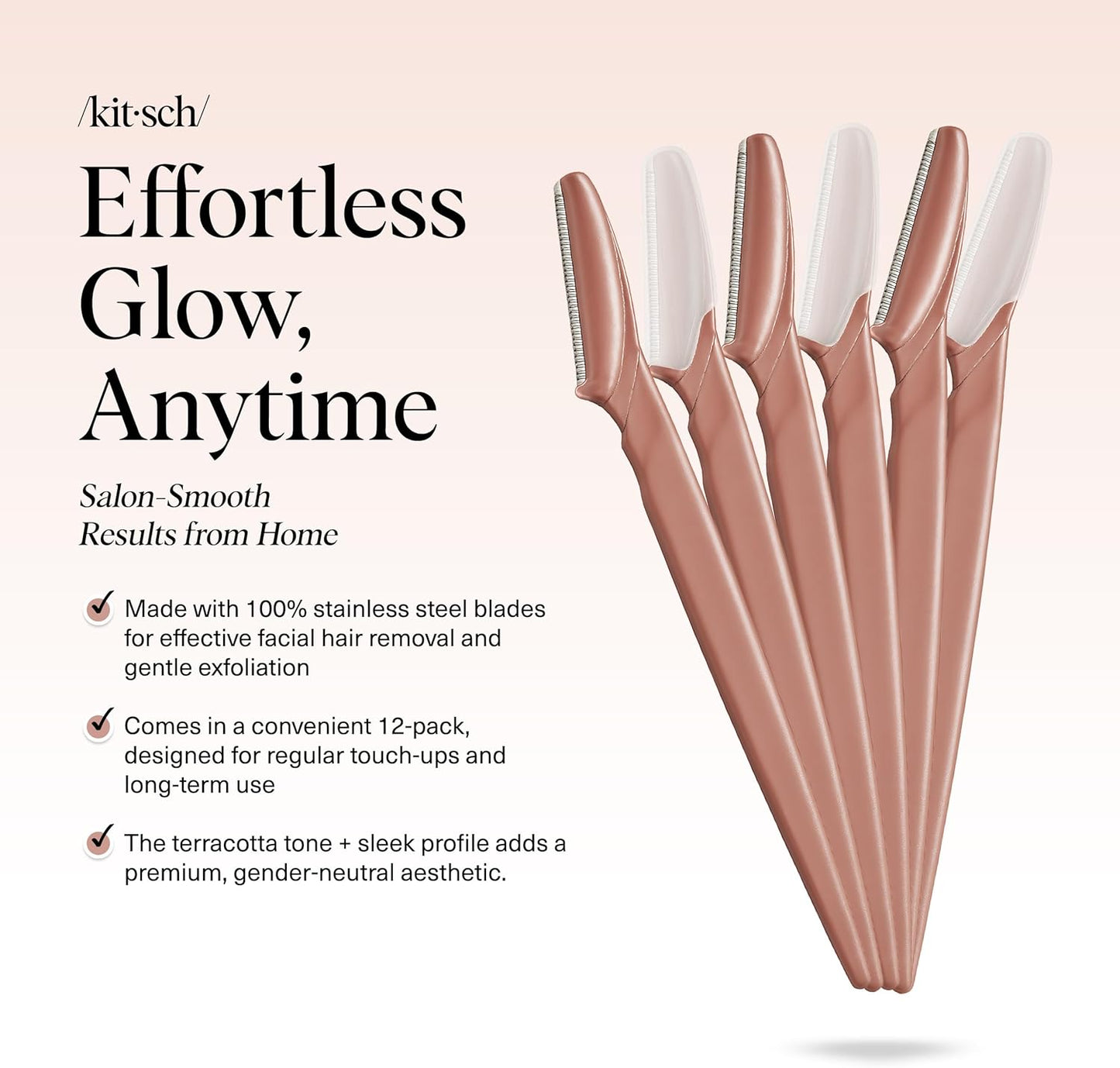Kitsch Dermaplaning-Rasierer für Damen & Herren – Gesichtsrasierer, Augenbrauenrasierer & Gesichtshaarentferner – Peeling-Gesichtsrasierer & Hautpflege-Tool für glattere Haut – Terracotta, 12 Stück