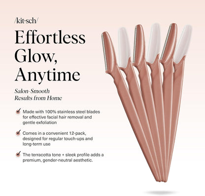 Kitsch Dermaplaning-Rasierer für Damen & Herren – Gesichtsrasierer, Augenbrauenrasierer & Gesichtshaarentferner – Peeling-Gesichtsrasierer & Hautpflege-Tool für glattere Haut – Terracotta, 12 Stück