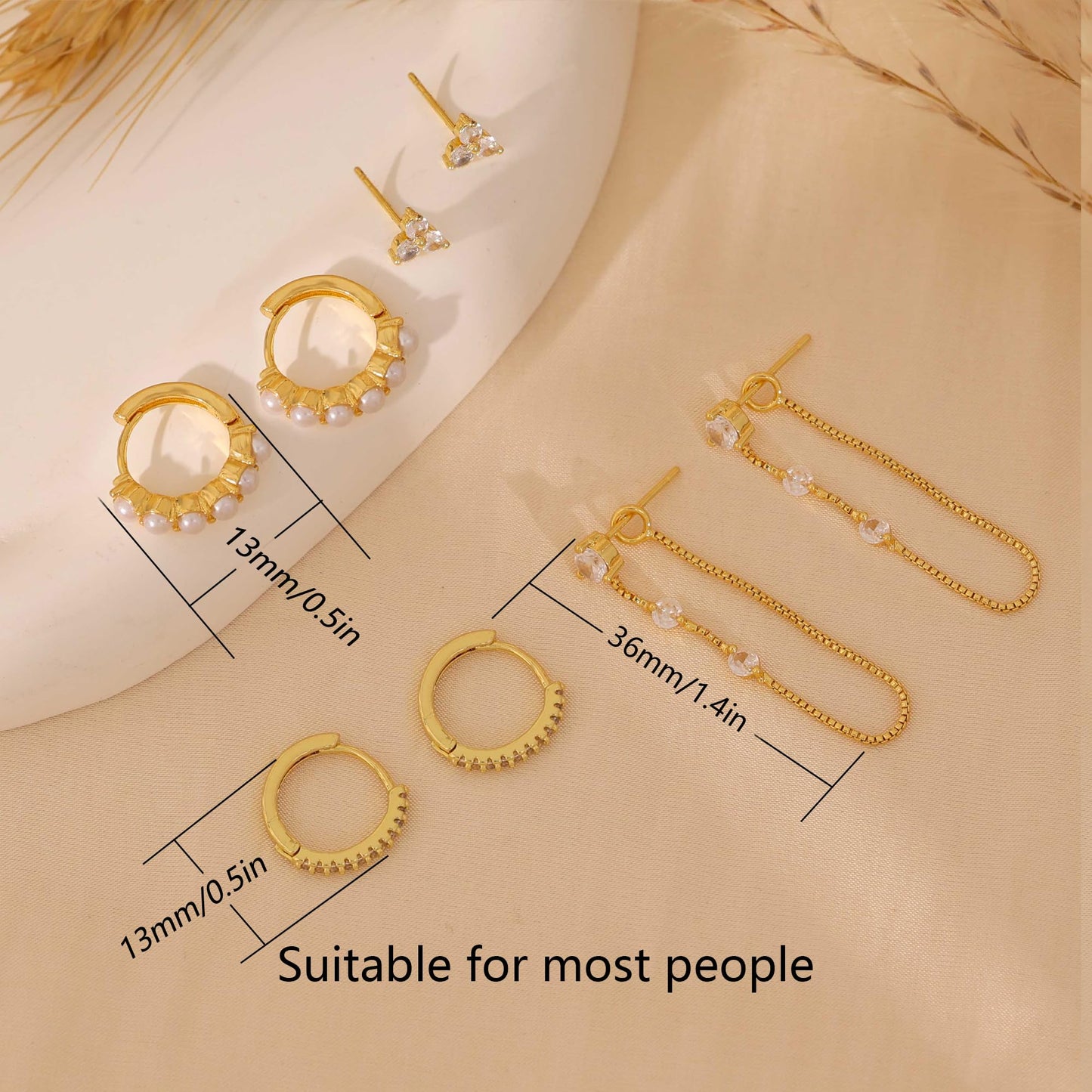 Gold Earrings For Women, Dainty Huggie Earrings Stack 14K Gold Plated Pearl Dangle Earrings for Women Trendy Cute Hypoallergenic Unique Gold Earring Stack Fashion Gold Jewelry Gifts