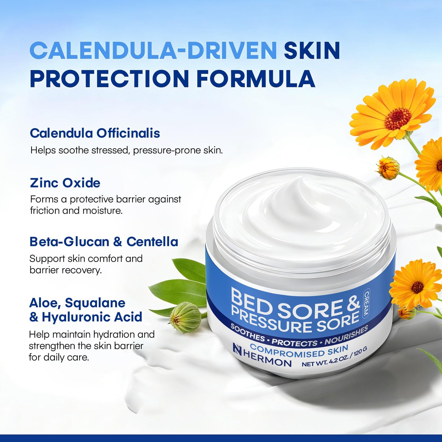 Hermon Bed Sore & Pressure Sore Fast Healing Cream – Skin Care Cream for Compromised Skin, Helps Support Healing of Bed Sores, Pressure Sores, Chafing, Minor Burns & Sunburn