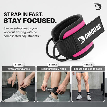 DMoose Ankle Strap for Cable Machine - One Size Fit with Premium Padding, Workout Kickback Ankle Cuffs, Ankle Bands for Working Out, Booty Workouts, Leg Extension, Hip Abductors & Lower Body Exercises