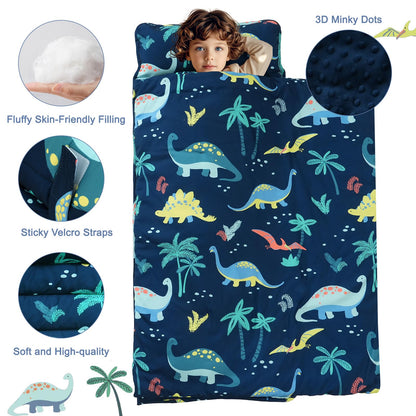 PHF Toddler Nap Mat with Removable Pillow and Minky Blanket, Rollup Design Kids Sleeping Mat, Slumber Bags for Boys, 55"x23" Toddler Sleeping Bag for Daycare Preschool Travel Camping, Space