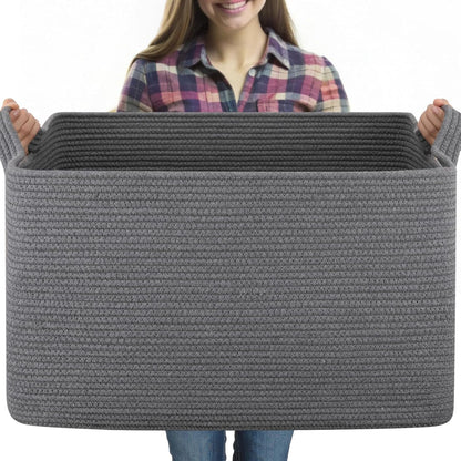 OIASKET 95L Extra Large Blanket Basket, 24" x 16.9" x 14.2" Woven Storage Basket for Living Room, Nursery Blanket Storage for Toys, Towels, Dirty Clothes (Grey)