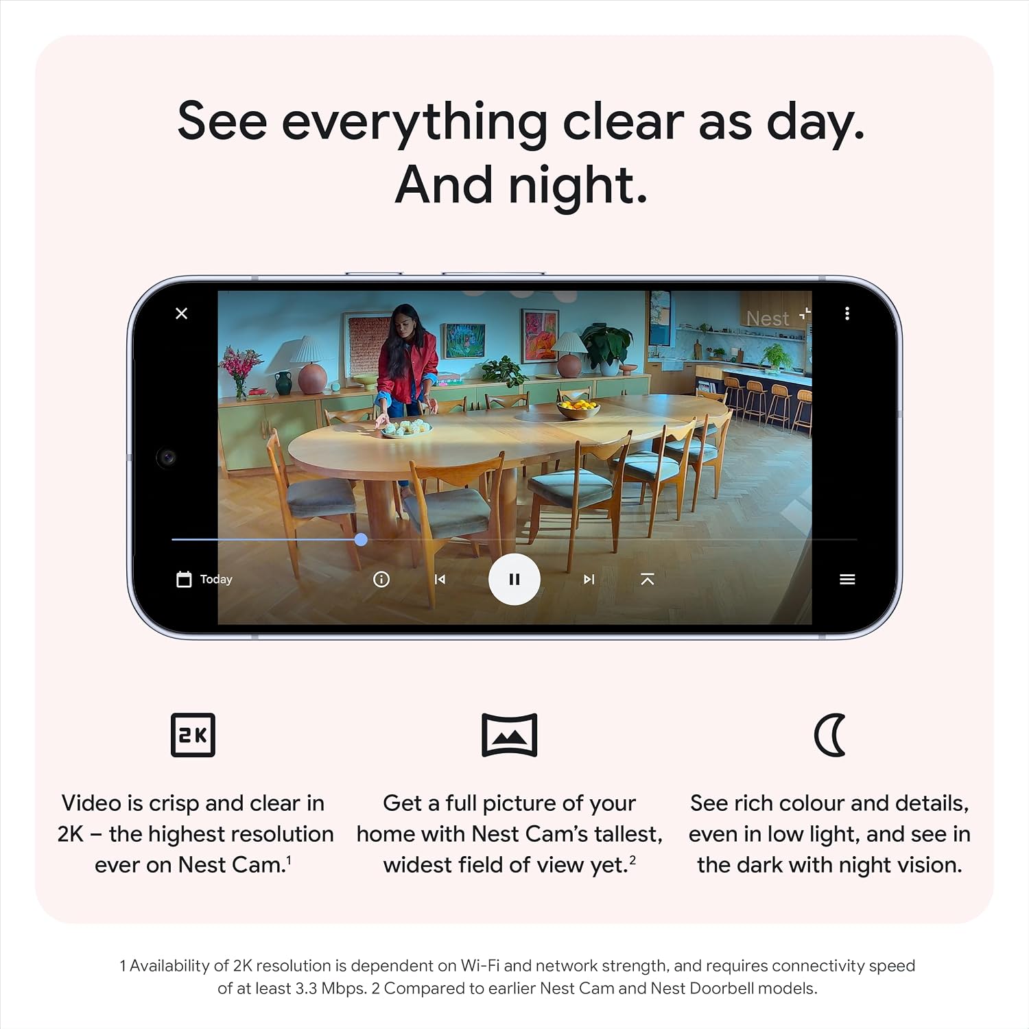 Google Nest Cam Indoor (Wired, 3rd gen) - 2K Video and Gemini