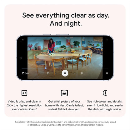 Google Nest Cam Indoor (Wired, 3rd gen) - 2K Video and Gemini