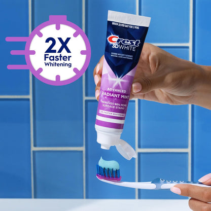 Crest 3D White Advanced Teeth Whitening Toothpaste, Radiant Mint, 4 Count (Pack of 1), 280 mL Total (70 mL each)