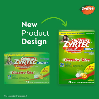 Zyrtec Children's Allergy 24HR Dissolving Citrus Tablets 24HR Allergy Relief Chewable Tablets Bundle, 24 ct Each