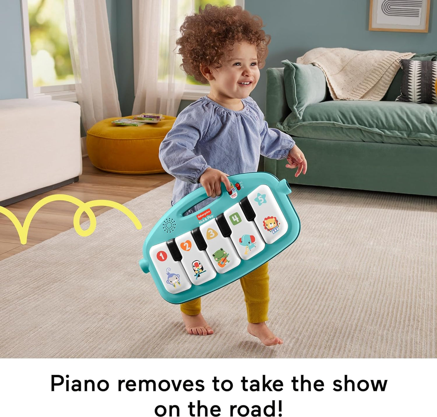 Fisher-Price Baby-Spielmatte „Glow and Grow Kick & Play Piano Gym“, blaues musikalisches Lernspielzeug mit Entwicklungsaktivitäten für Neugeborene ab 0 Monaten