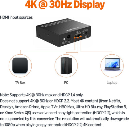 Amazon Basics 4K HDMI to HDMI and Audio Extractor Converter with SPDIF, Stereo Audio Output, Toslink Optical Audio for Apple TV, Fire TV, Fire Stick, Blu-Ray Players, Black