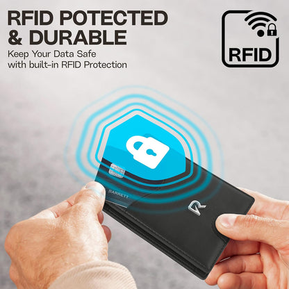 Schlankes RFID-Portemonnaie für Herren – Minimalistisches Portemonnaie für Männer mit Geldklammer, fasst 12 Karten – Langlebiges Leder-Carbonfaser-Herrenportemonnaie – Perfektes Geschenk für Männer (Geldklammer, schwarzes Carbon)