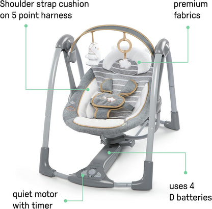 Ingenuity ConvertMe 2-in-1 Kompakte tragbare automatische Babyschaukel & Babysitz, batteriebetriebene Vibrationen, Naturgeräusche, 0-9 Monate 2,7-9 kg (Raylan)