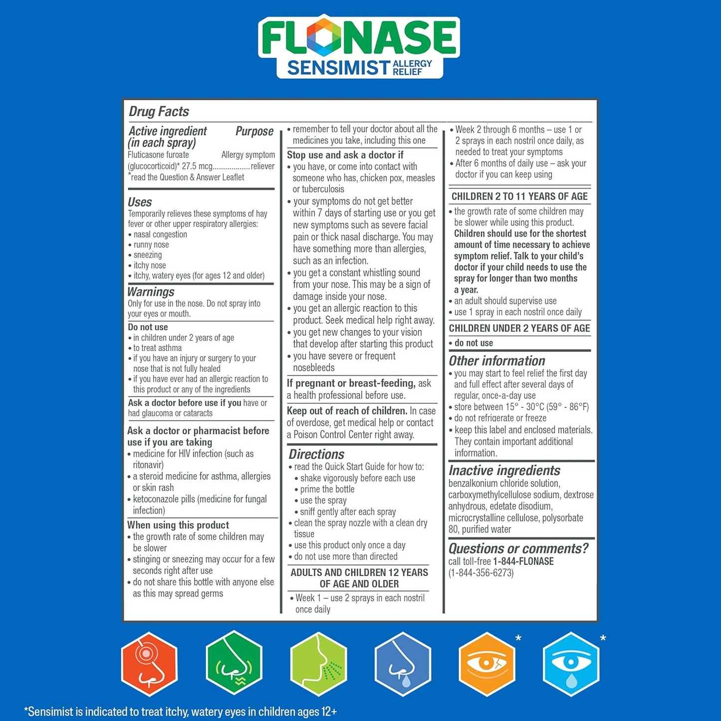 Flonase Sensimist Allergy Relief Nasal Spray - Non-Drowsy 24HR Long Lasting Allergy Relief with Fine, Scent-Free Mist - 120 Sprays Plus Bonus Pack of Tissues (Pack of 2)