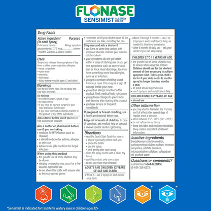 Flonase Sensimist Allergy Relief Nasal Spray - Non-Drowsy 24HR Long Lasting Allergy Relief with Fine, Scent-Free Mist - 120 Sprays Plus Bonus Pack of Tissues (Pack of 2)