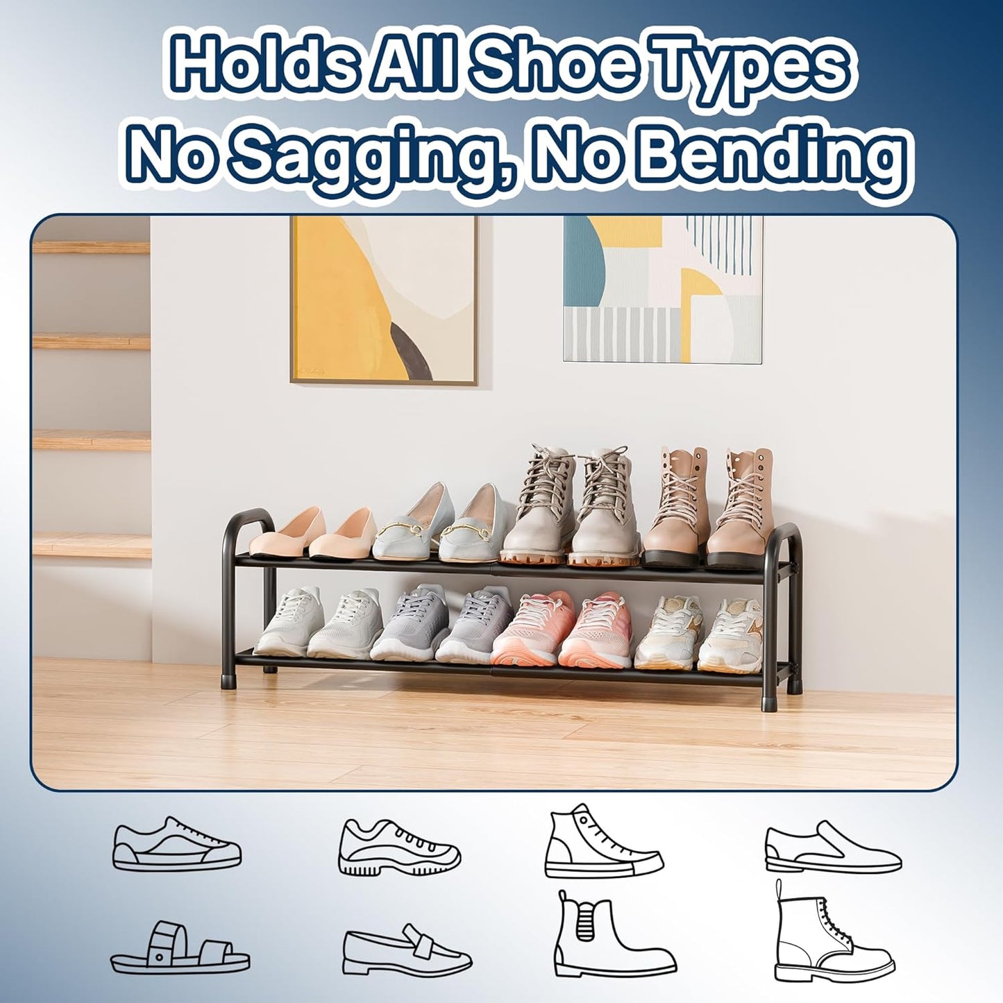 ENJOYBASICS Erweiterbare Schuhregale aus Metall für den Kleiderschrank, 3-stöckiges verstellbares Schuh-Organizer-Regal, schwarz, freistehendes Schuhregal für den Eingangsbereich