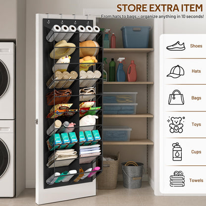 MISSLO 30 Pairs Over the Door Shoe Organizer Breathable Mesh Hanging Shoe Rack for Closet Storage with Wide Deep Pockets 10 Tier Shoes Holder Fit All the Family's Sneakers, Boots, Heels (White, 71")