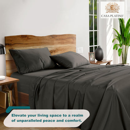 1000 Thread Count Queen Size Bed Sheet Set - Charcoal Egyptian Cotton Blend