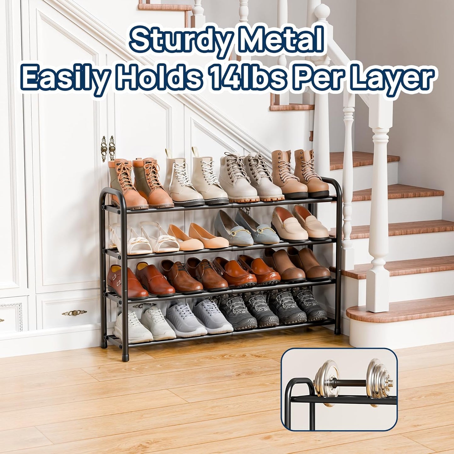 ENJOYBASICS Erweiterbare Schuhregale aus Metall für den Kleiderschrank, 3-stöckiges verstellbares Schuh-Organizer-Regal, schwarz, freistehendes Schuhregal für den Eingangsbereich