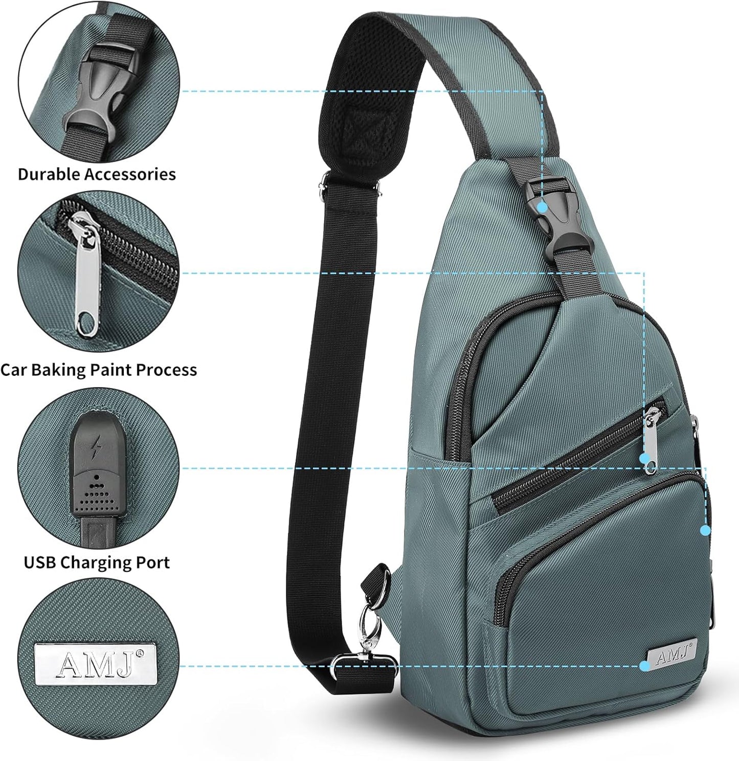 AMJ Sling Bag für Wandern und Outdoor, Umhängetasche, Reise-Brusttasche Daypack für Damen & Herren