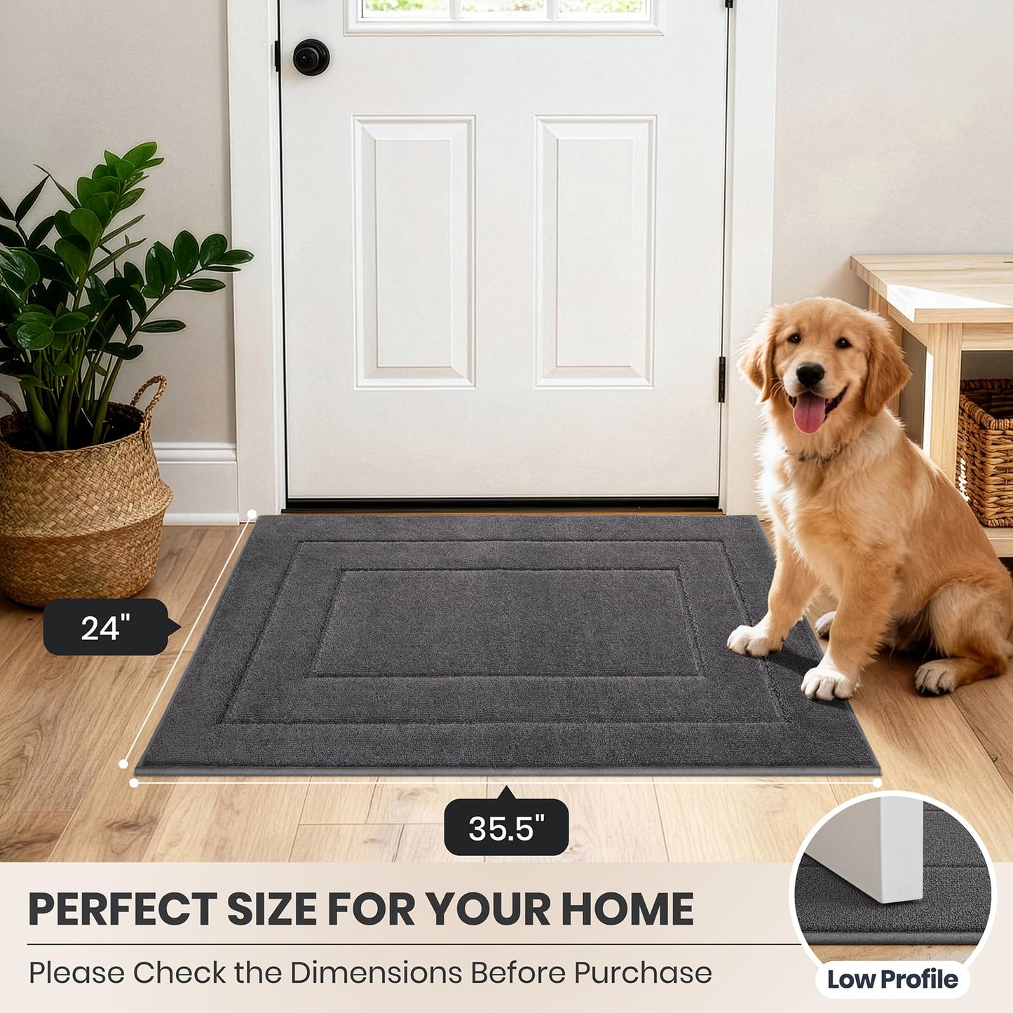 PURRUGS Dirt Trapping Door Mat 32" x 70", Non-Slip/Skid Machine Washable Entryway Rug, Dog Doormat, Super Absorbent Welcome Mat for Muddy Wet Shoes and Paws, Grayish Brown