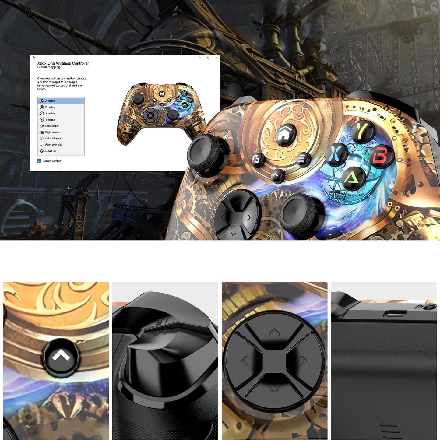 Dinosoo Wireless Controller for Xbox Series X|S, Xbox One & PC, Bluetooth, 4 Vibration Motors, Turbo, Macro, 3.5mm Headphone Jack Steampunk - Upgrading with a PC Before Connecting to X-Box