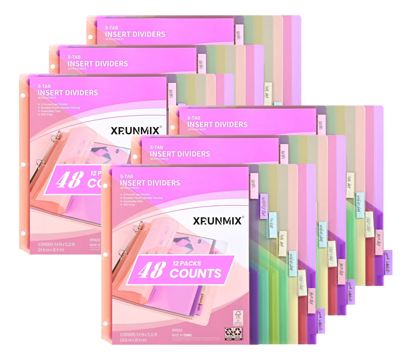 Bulk 24 Packs 8-Tab Binder Dividers with 2 Pockets, 192 Counts Binder Dividers Index for 3 Ring Binders, 8 Pastel Colors, US Letter Size (24)