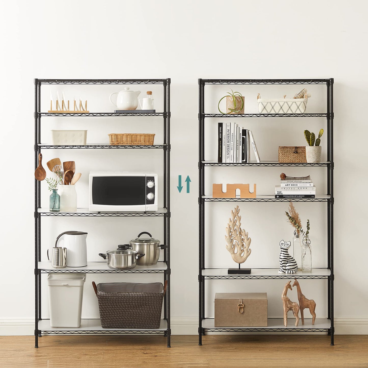 SONGMICS Storage Shelf, Small Metal Wire Shelving Unit, Adjustable Shelves, for Small Spaces, Garage, Bedroom, Living Room, Kitchen, Pantry, 5 Tier, 11.8 x 11.8 x 47.6 Inches, Ink Black ULGR123BH01