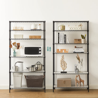 SONGMICS Storage Shelf, Small Metal Wire Shelving Unit, Adjustable Shelves, for Small Spaces, Garage, Bedroom, Living Room, Kitchen, Pantry, 5 Tier, 11.8 x 11.8 x 47.6 Inches, Ink Black ULGR123BH01