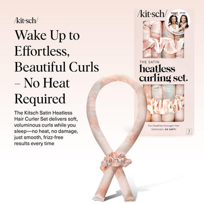 Kitsch Satin Heatless Lockenwickler Set – Hitzefreie Locken über Nacht mit 34" Haarwickler & 2 Satin Scrunchies – Bequeme Haarwickler zum Schlafen für frizzfreies, hitzefreies Styling – Sunset Tie Dye
