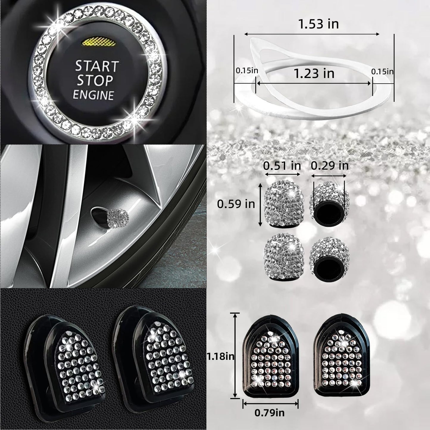 NBTEPEM 27-Piece Bling Car Accessories Set - Universal Fit Steering Wheel Covers, License Plate Frames, Phone Holder, Car Fast Charger, Coasters (Pink)