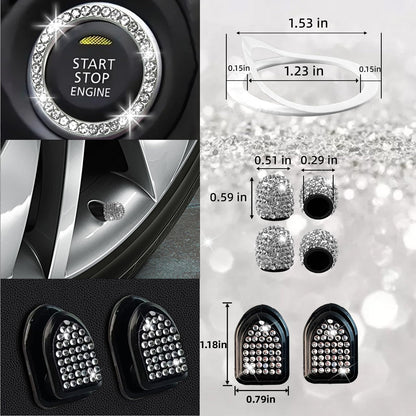 NBTEPEM 27-Piece Bling Car Accessories Set - Universal Fit Steering Wheel Covers, License Plate Frames, Phone Holder, Car Fast Charger, Coasters (Pink)
