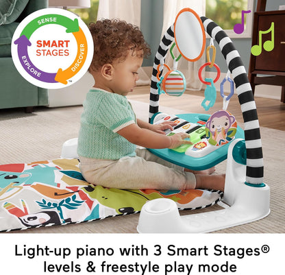 Fisher-Price Baby-Spielmatte „Glow and Grow Kick & Play Piano Gym“, blaues musikalisches Lernspielzeug mit Entwicklungsaktivitäten für Neugeborene ab 0 Monaten
