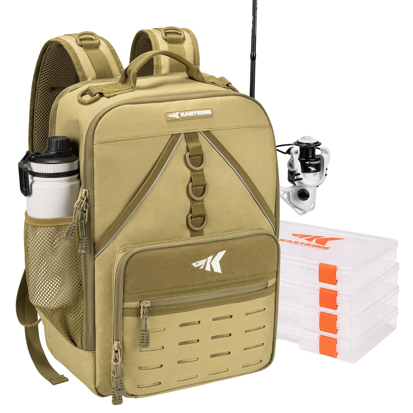 KastKing KarryAll Fishing Tackle Backpack with Rod Holder 4 Tackle Boxes,40/26L Tackle Bag Storage Fishing Gear and Equipment