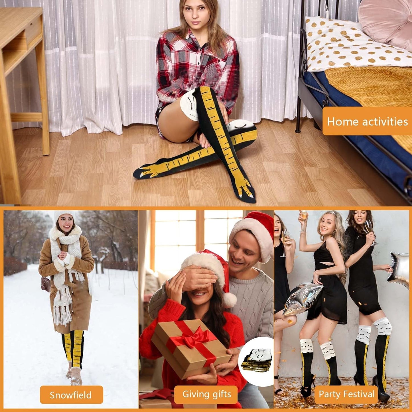 2 Paar Hühnerschenkel Socken, WOXAFO 3D Neuheit Lustige Kniehohe & Wadenhohe Hühnerkostüm Fußsocken, Tierpfoten Socke für Damen Herren Thanksgiving Weihnachten Geburtstag Party Strumpffüller Geschenke