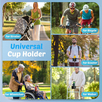 Guiseapue Kinderwagen Becherhalter mit Handyhalterung: Universeller Becherhalter für Rollator, Rollstuhl, Fahrrad, Golf/Kinderwagen Zubehör für Uppababy, Nuna, Doona, Rollator, Golfwagen, Roller, Schwarz