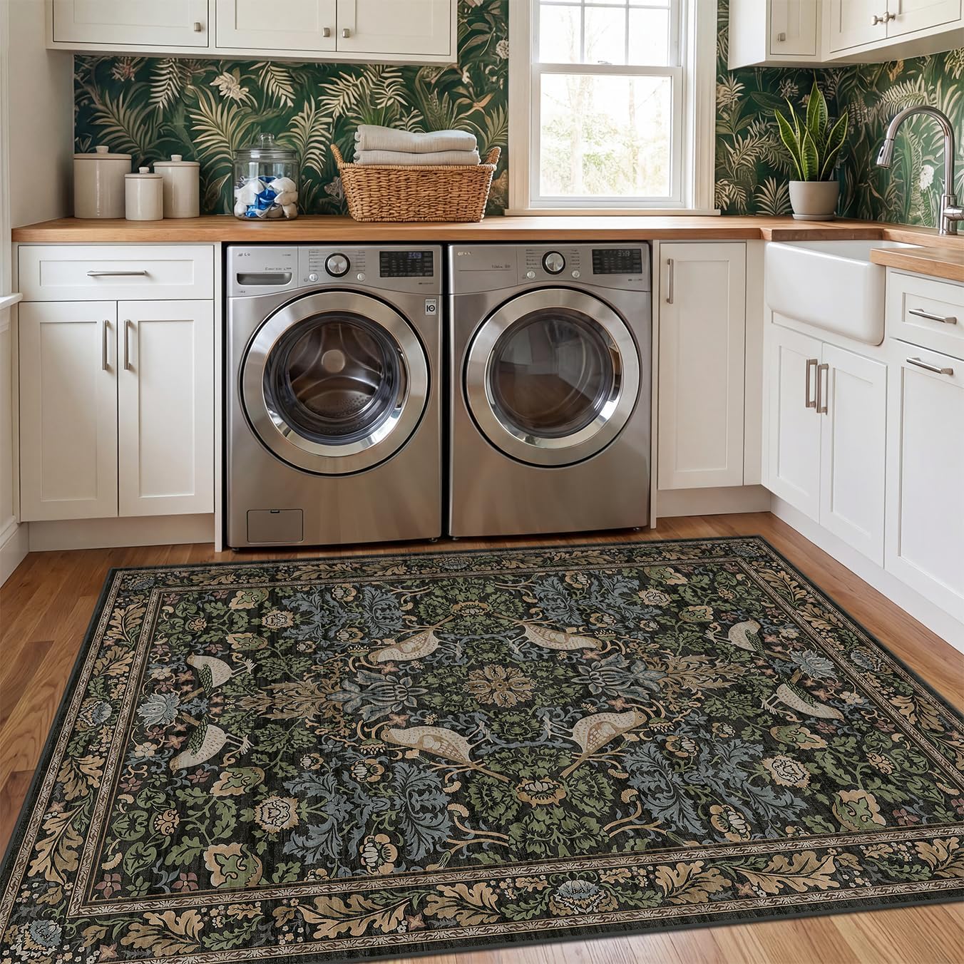 Washable 4x6 Area Rug for Living Room - Soft Moody Rug for Kitchen, Office, Large Entryway