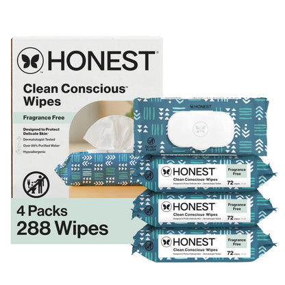 The Honest Company Clean Conscious Unscented Wipes | Over 99% Water, Compostable, Plant-Based, Baby Wipes | Hypoallergenic for Sensitive Skin, EWG Verified | Pattern Play, 576 Count