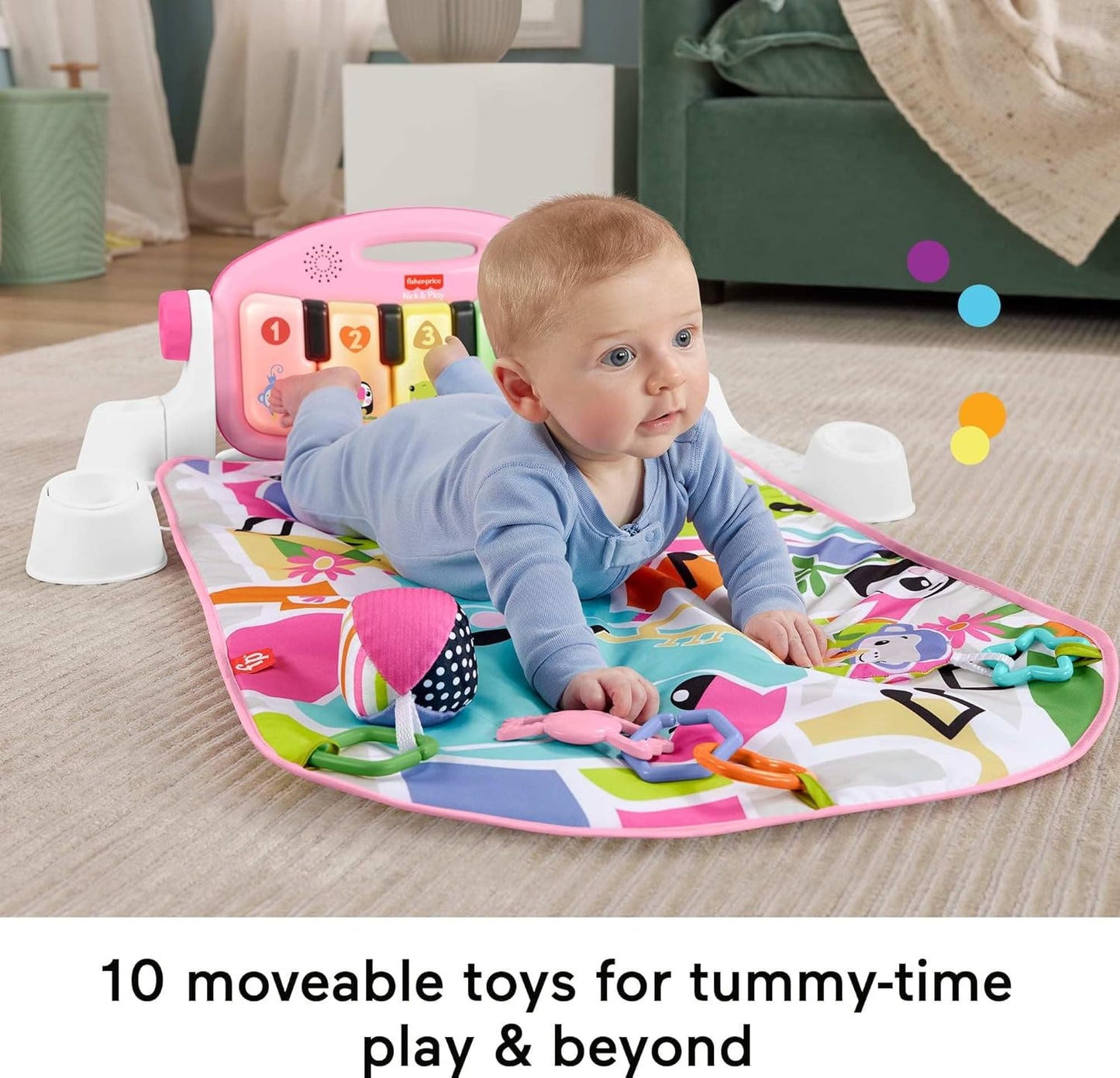 Fisher-Price Baby-Spielmatte „Glow and Grow Kick & Play Piano Gym“, blaues musikalisches Lernspielzeug mit Entwicklungsaktivitäten für Neugeborene ab 0 Monaten