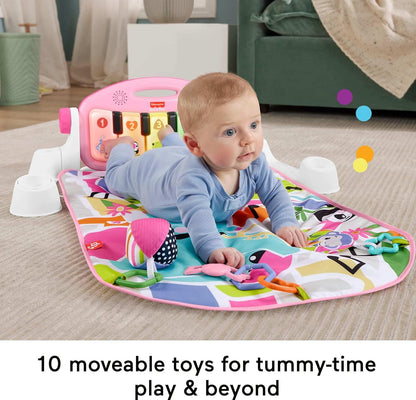 Fisher-Price Baby-Spielmatte „Glow and Grow Kick & Play Piano Gym“, blaues musikalisches Lernspielzeug mit Entwicklungsaktivitäten für Neugeborene ab 0 Monaten