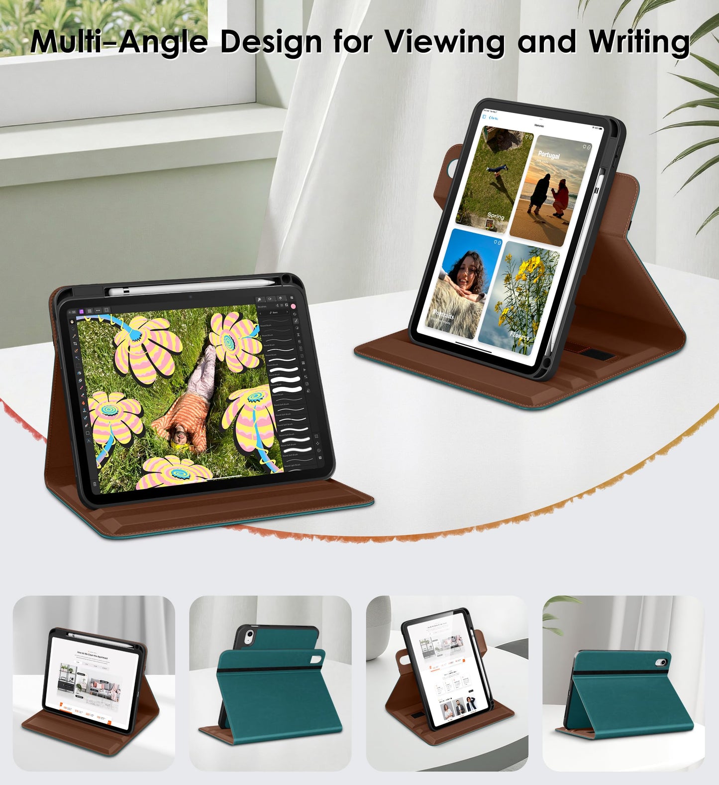 DTTO for iPad A16 Case, iPad 11th / 10th Generation Case (2025/2022), 360 Degree Rotating Premium Leather Folio Stand Cover with Pencil Holder, Brown