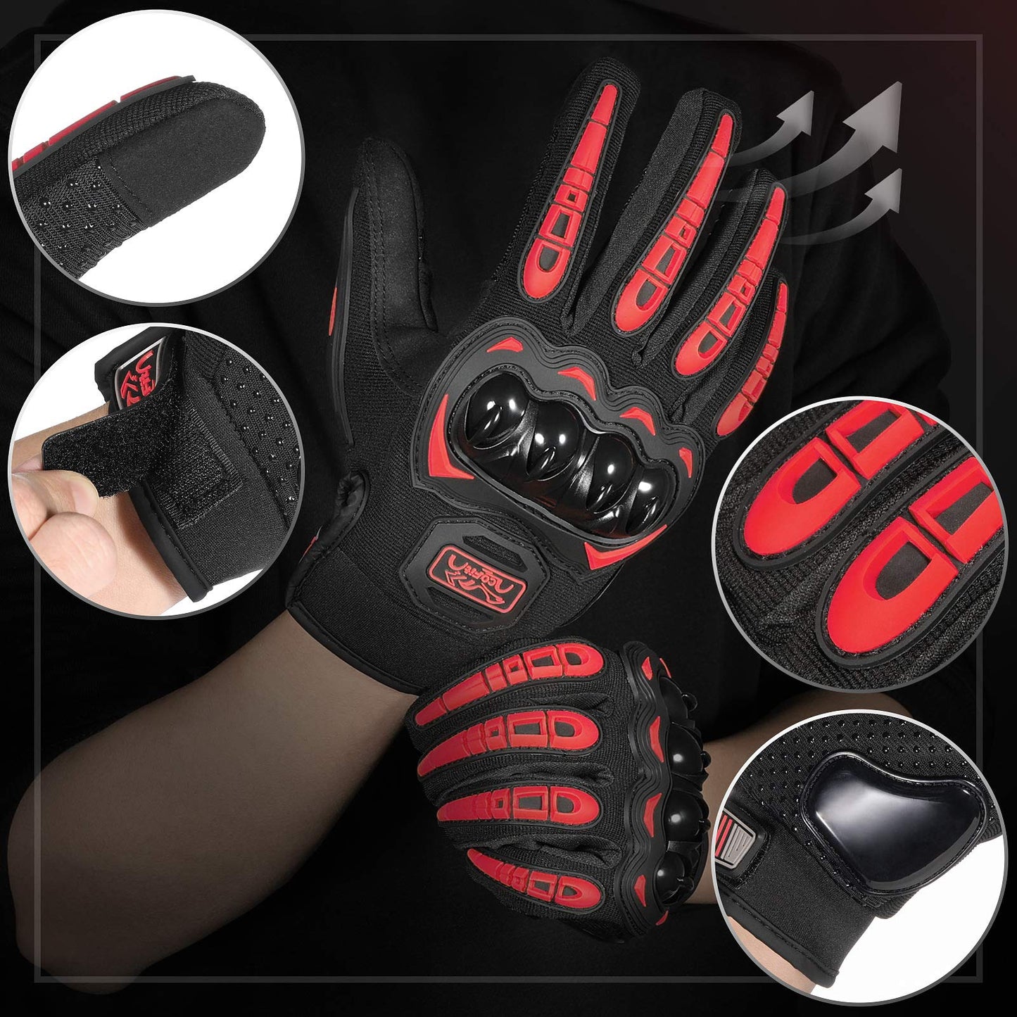 COFIT Motorradhandschuhe atmungsaktiv, Touchscreen Motorradhandschuhe Anti-Rutsch mit gutem Halt Harte Knöchel Protektion für Herren Damen Motocross, BMX ATV MTB Radfahren, Straßenrennen