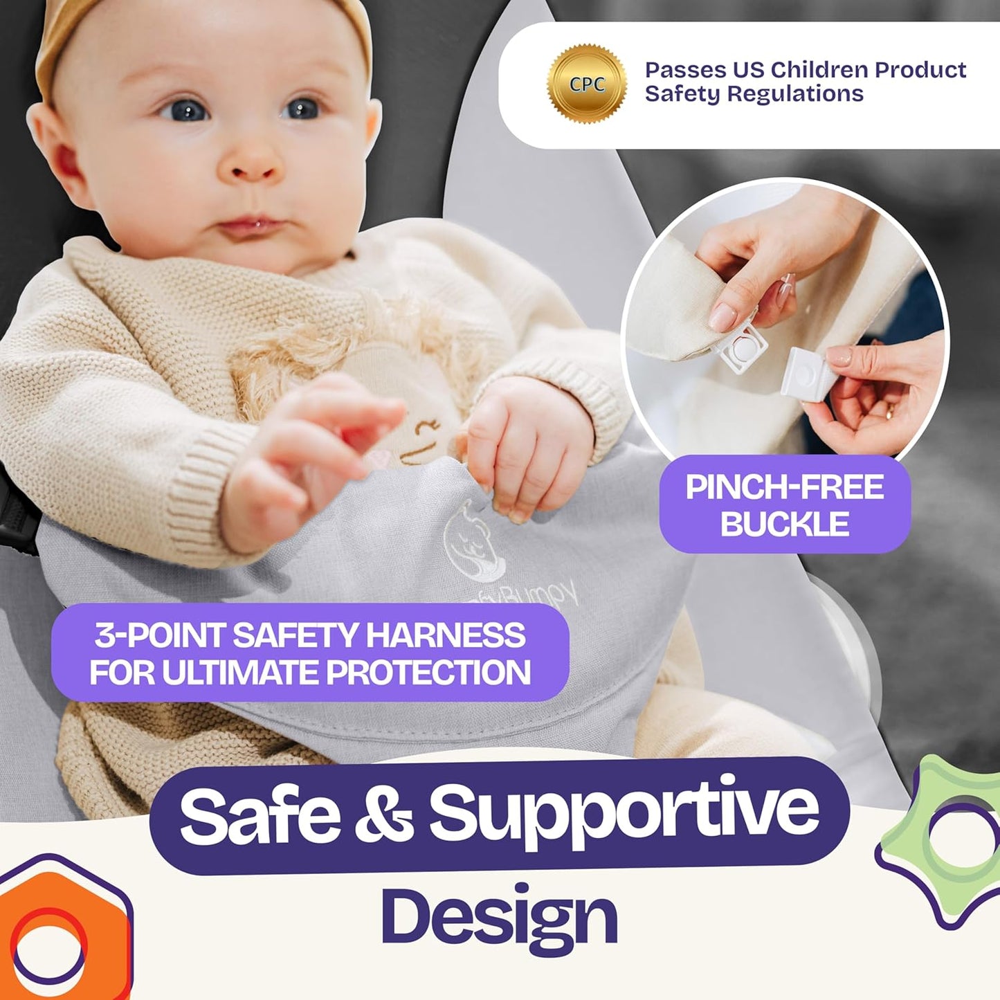 ComfyBumpy Ergonomische Babywippe – Inklusive Reise-Tragetasche – Sichere, tragbare Wippe mit verstellbarer Höhe – Babywippe, perfekt für Neugeborene (Grau)