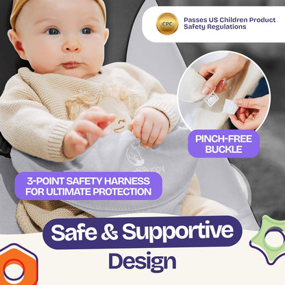 ComfyBumpy Ergonomische Babywippe – Inklusive Reise-Tragetasche – Sichere, tragbare Wippe mit verstellbarer Höhe – Babywippe, perfekt für Neugeborene (Grau)